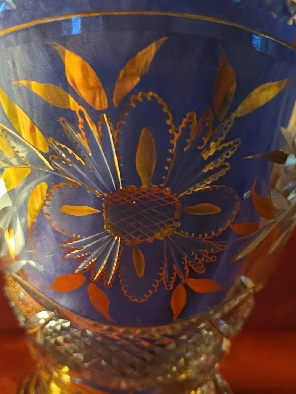 Vintage Bohemian Cut Crystal Vase With Gold Gilding.